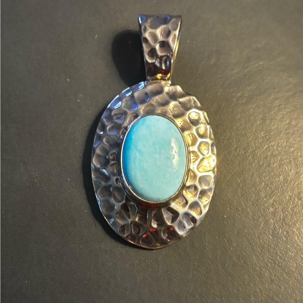 Sterling silver Hammered Pendant with geniune Turquoise Stone